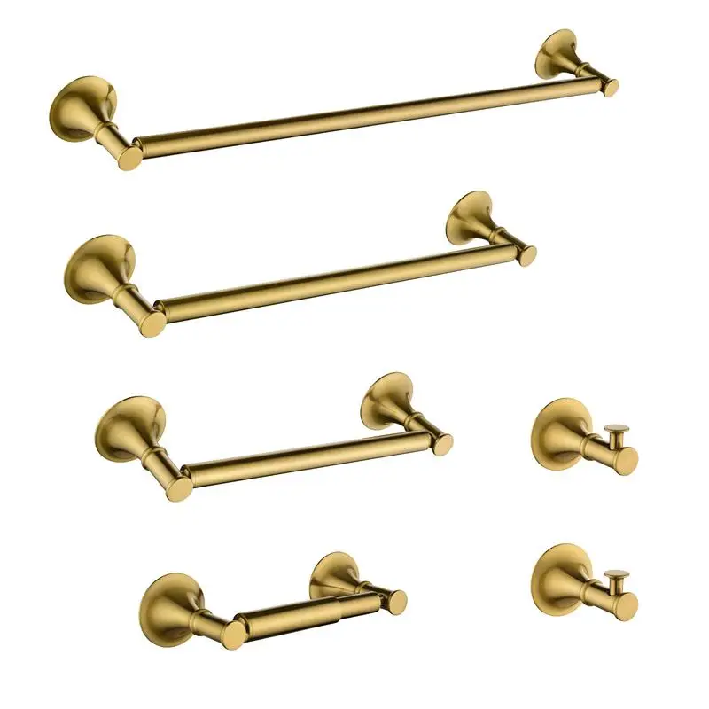 

6-Piece Brass Bathroom Towel Rack Set Wall Mount - Stylish Organizers for Towels and Accessories in Durable Brass Finish, Ideal