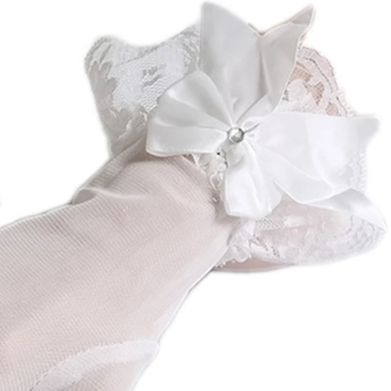 Bridal Wedding Gloves White Tulle with Lace & Bow Opera Party Short Gloves 10\