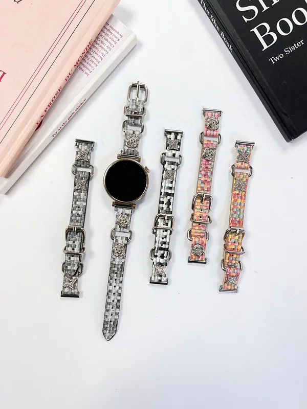 18mm Camellia stars leather strap watch band For Huawei Watch GT4 5 41mm Smartwatch strap for women girl lady