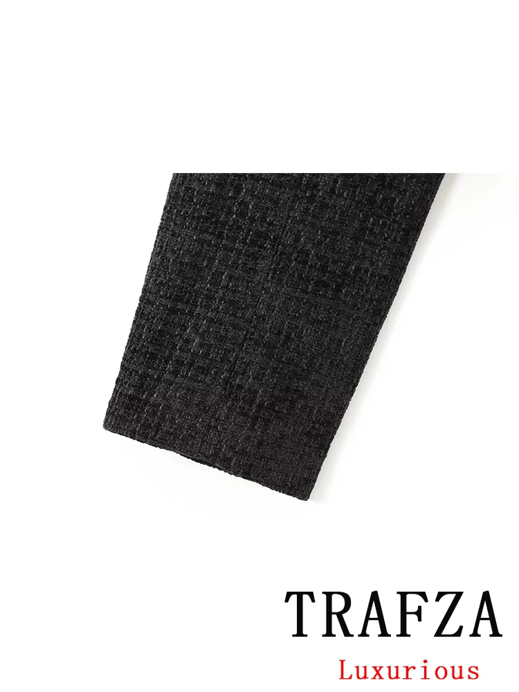 TRAFZA Vintage Casual Chic chaquetas de mujer sólido botón de lazo abrigos de manga larga nueva moda 2024 Otoño Invierno chaqueta prendas de vestir