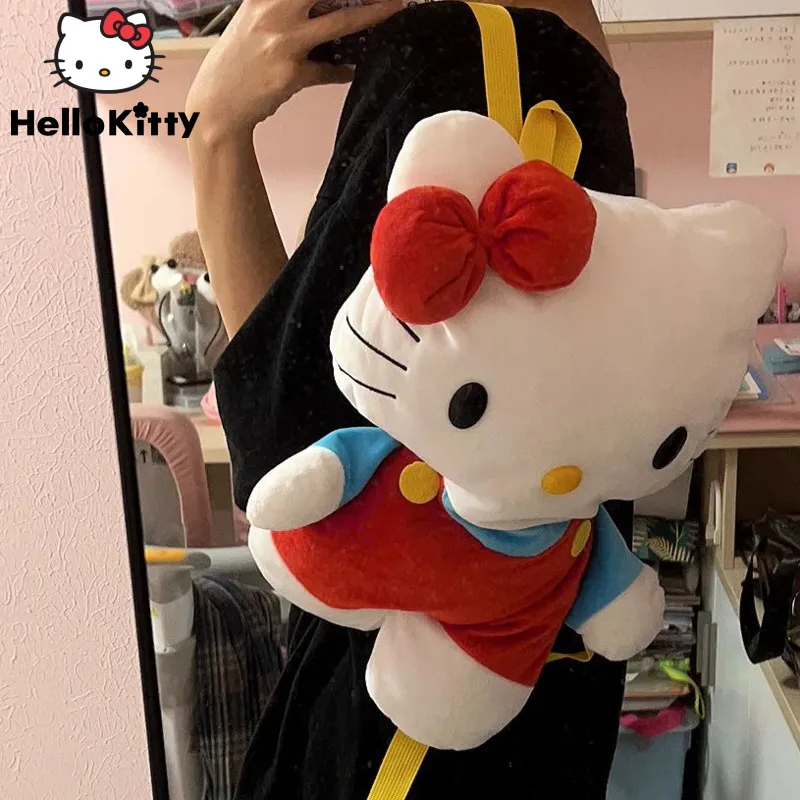Sanurgente-Sacs à dos mignons Hello Kitty pour filles, sacs à main Kawaii, sac à main en peluche de dessin animé 3D, sac à main pour femmes, sac à
