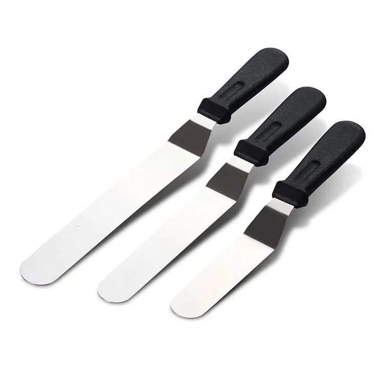 Color Boxed Stainless Steel Cake Spatula Three-Piece Set Baking Curved Kiss Knife Cream Spatula