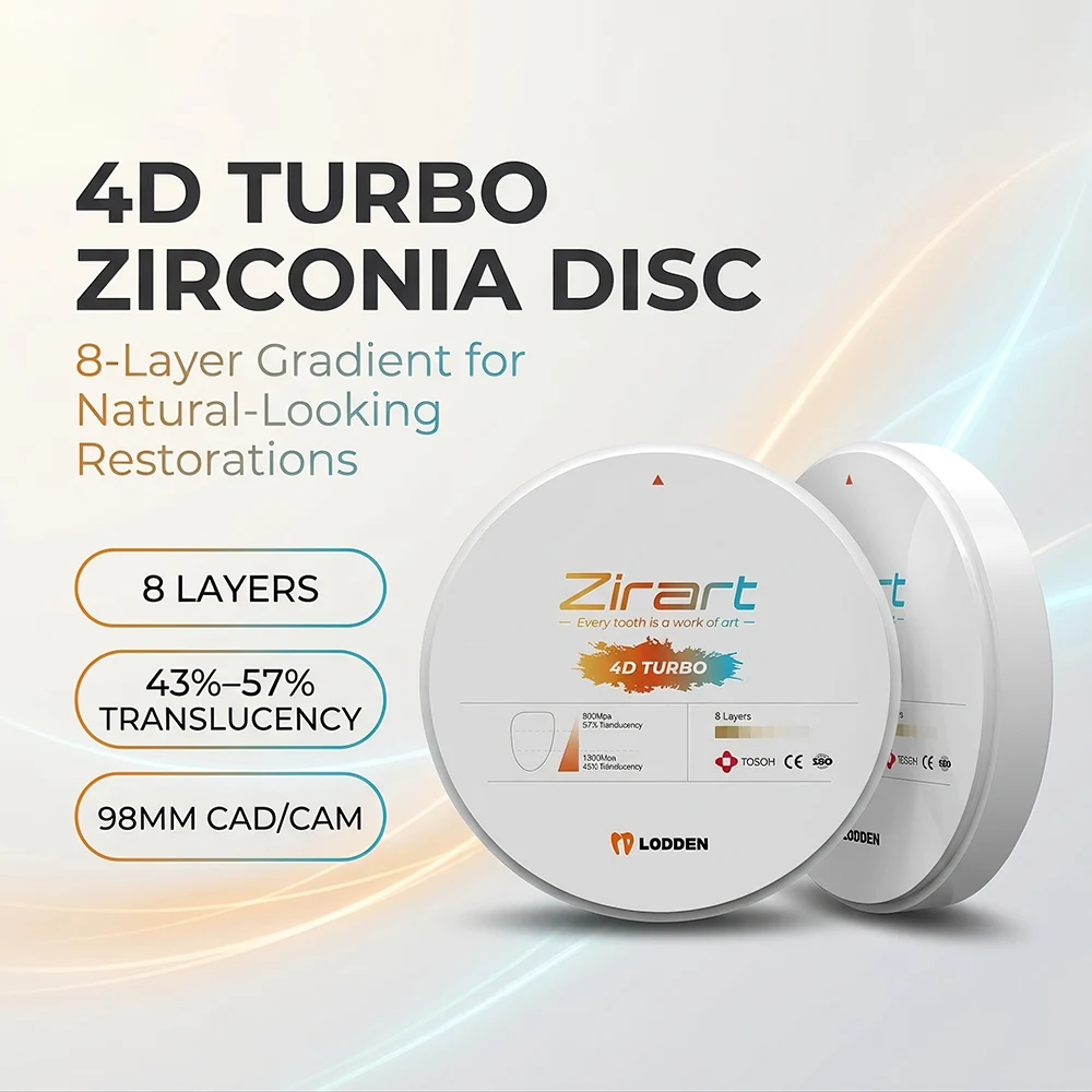 Lodden 4D TURBO Dental Zirconia Block 8 Multilayer CAD CAM Open System 98x10-25mm High Strength Dental Lab MaterialS