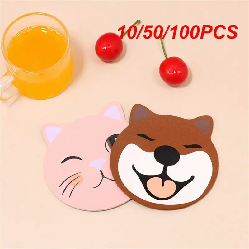 10/50/100PCS Table Cushion Home Dining Table Dish Pad Creative Cartoon Pu Leather Basin Cute Leather Coaster