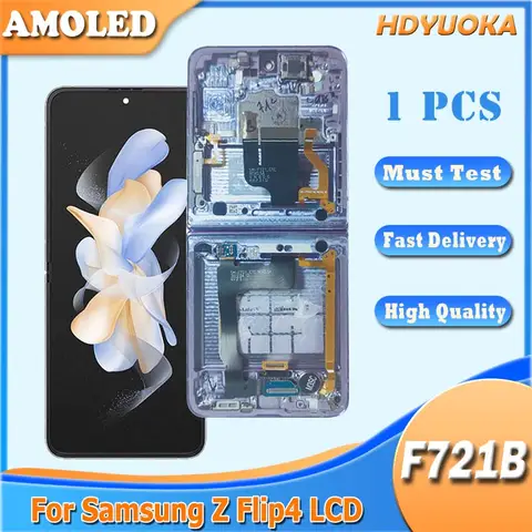 6.7 "lcd amoled para samsung z flip 4 display lcd tela de toque com quadro para samsung z flip4 SM-F721B f721n substituição