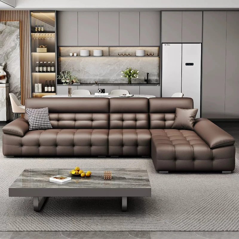 Lawrence Layer Cowhide Living Room Sofas And Seating Straight Row Noble Consort Italian Minimalist Leather Sofa Couch Furniture