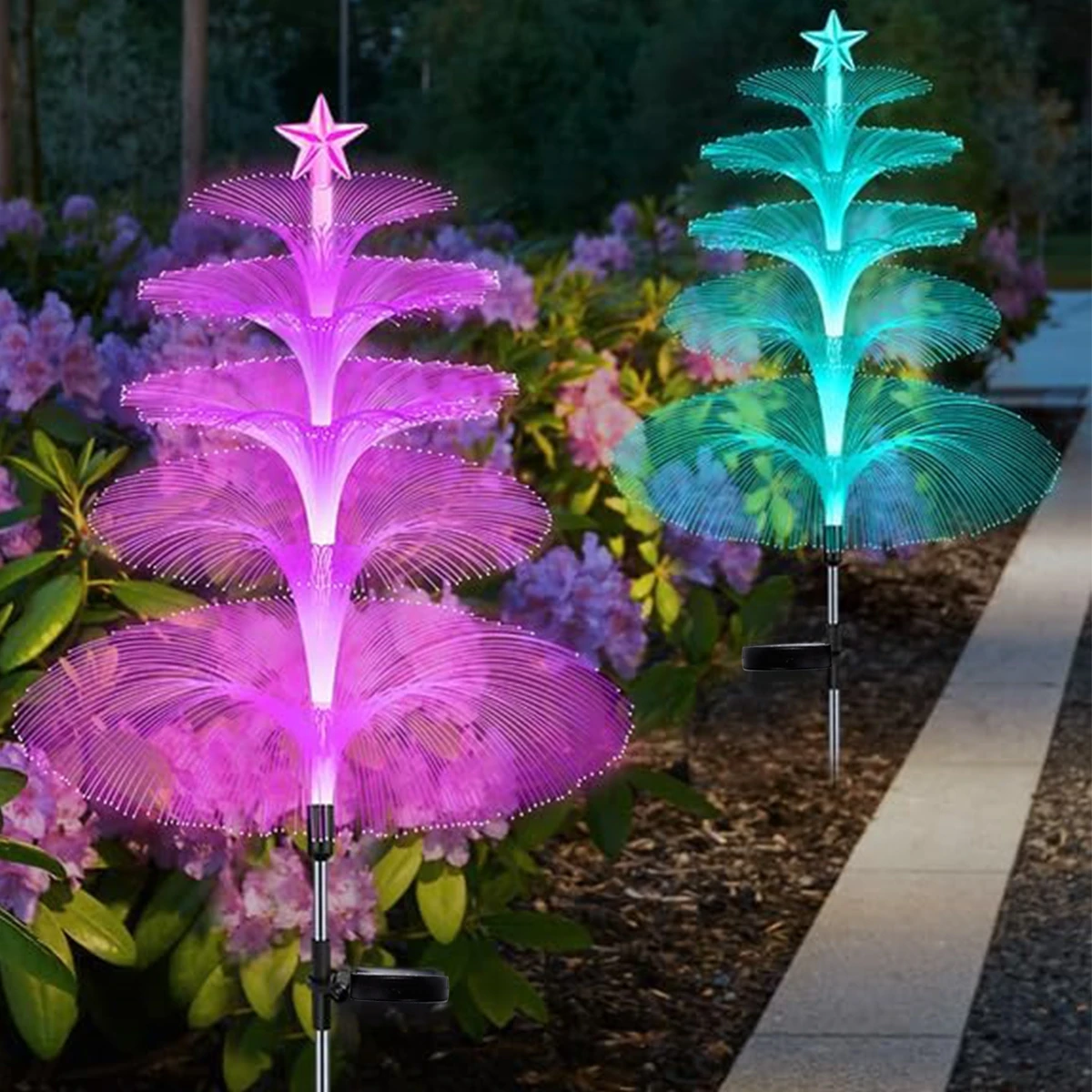 2pcs Solar Lights Outdoor Garden Sunlight Waterproof Christmas Tree Jellyfish Fairy Light Decorative Solar Treet Pathway Lamps