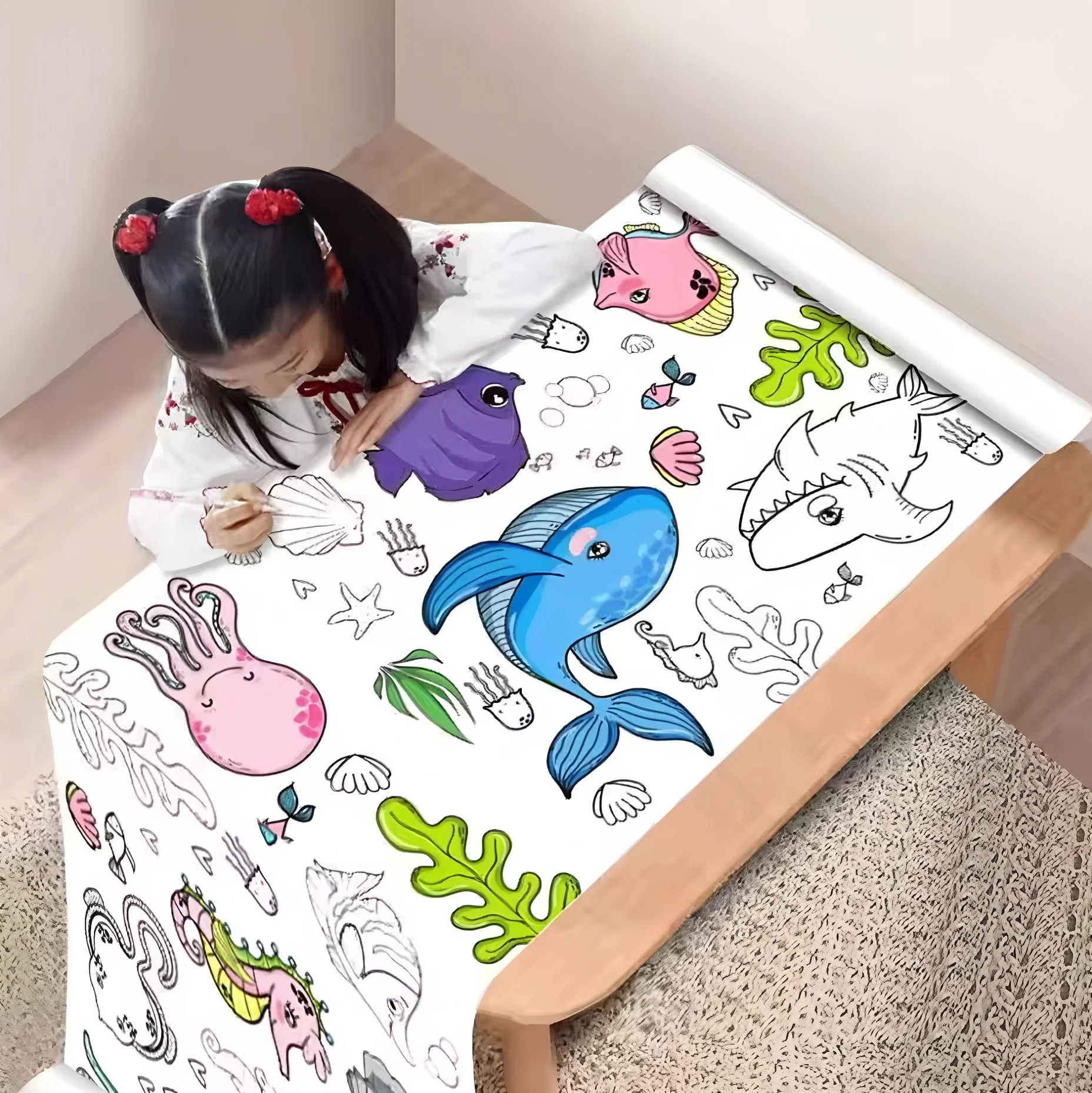 90cm Animals Canvas Children's Drawing Roll DIY Coloring Paper Roll Color Filling Graffiti Paper-cut Painting Educational School
