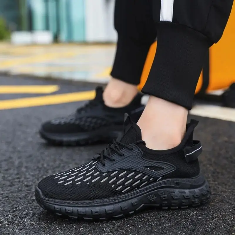 Men's Casual Woven Mesh Shoes Spring Autumn Low-Top Comfortable Sports Running Thick-Soled Shallow-Mouthed Sneakers