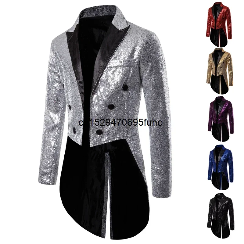 Shini-Chaqueta de lentejuelas adornadas con purpurina para hombre, traje de graduación para club nocturno, traje de cantantes, ropa de escenario, esmoquin, nuevo