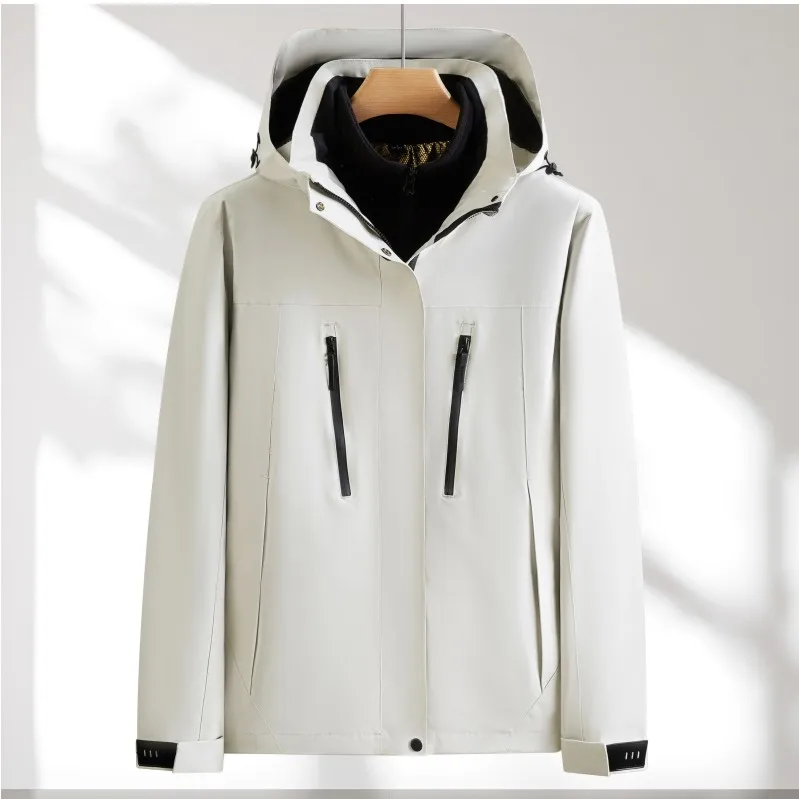 

Tee-in-One aphene Fce Lined Jaet for Couples Autumn Winter Outdoor Windproof Thiened Zipper Closure Hooded Coat