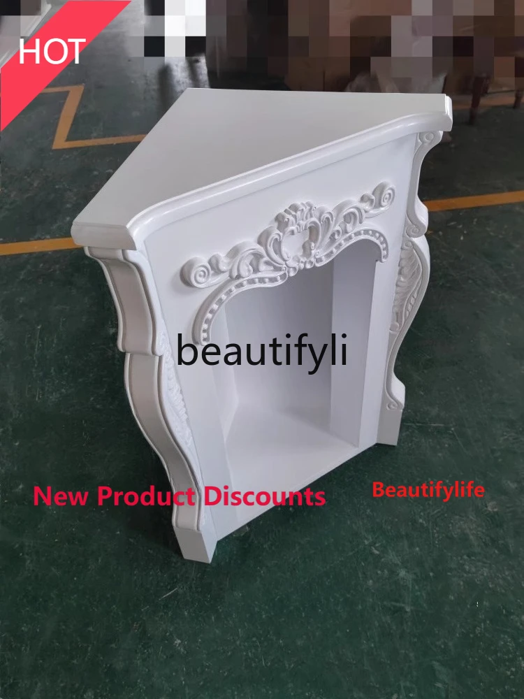 F45 Corner Fireplace Solid Wood Carved Straight Corner Fireplace Decorative Cabinet Storage Rack Triangle Entryway