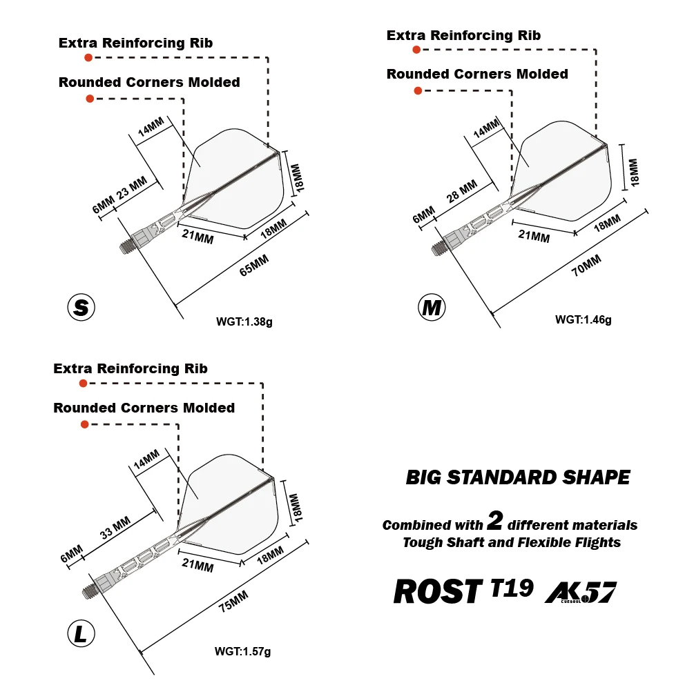 CUESOUL ROST T19 Integrierter Dartschaft und Flight Big Standard Shape, 3er-Set – Detail 2