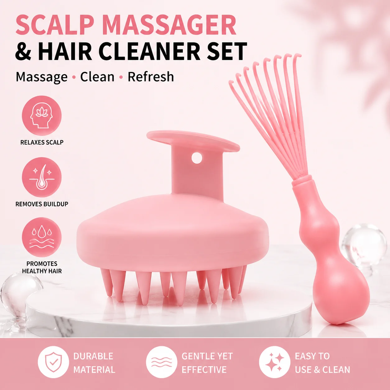 Multicolor Hair Massage & Brush Cleaning Combo Bathroom Accessorie