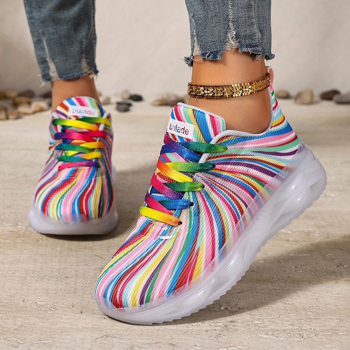 2026 New Women's Colorful Striped Sneakers Air Cushion Comfortable Casual Sports Shoes Breathable Running Trainers for Ladies view 6