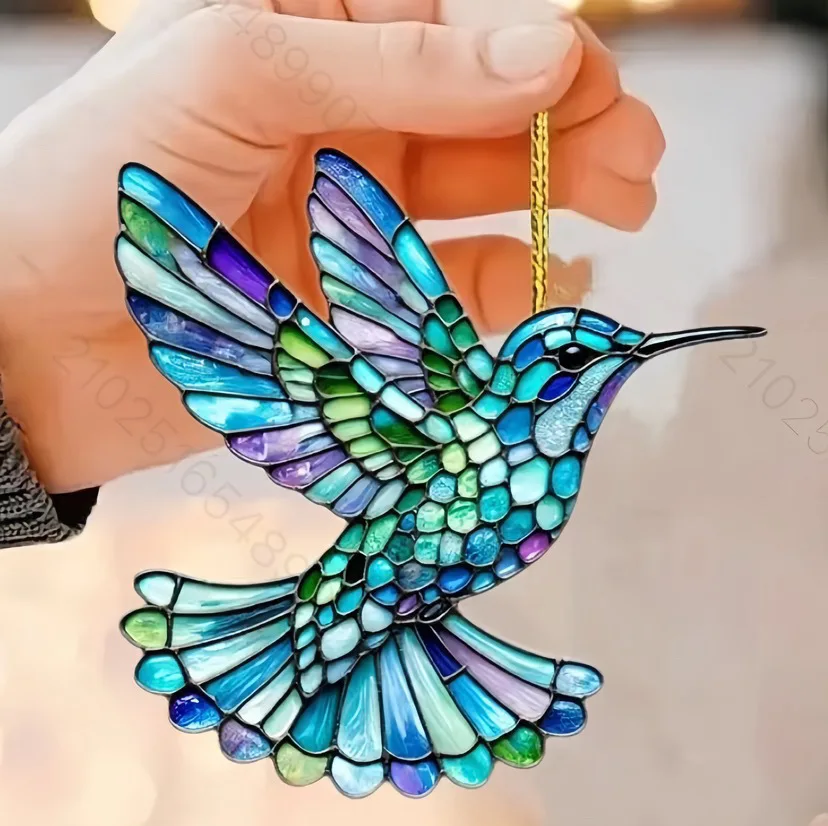 Colourful Little Birds 2D Acrylic Flat Keychain Backpack Car Hanging Bird Keyring Car Decor Hanging For Car Rear-view Mirrors