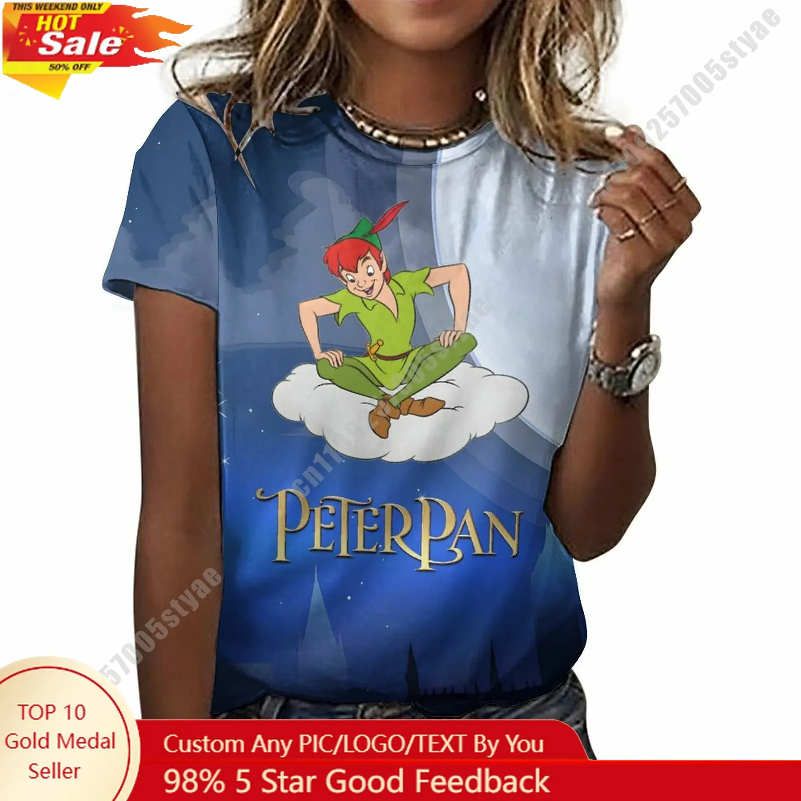 

Peter Pan T Shirt Disney Cartoon Custom Your Own Cotton Tee Personalized Photo Text Print Casual Street Style Short Sleeved Top