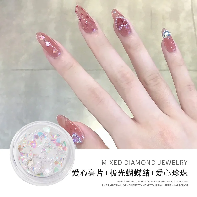 Nail Art Mixed Decoration 2024 New High-End Mini Pearl Flat Bottom Czech Diamond Mixed Nail Decoration Material Package