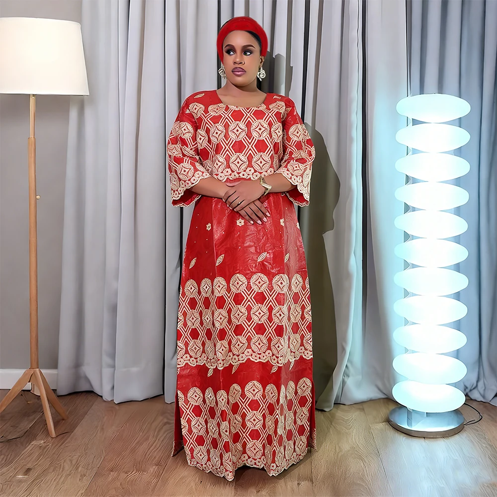 

African Dresses For Woman Embroidery Traditional Dress Turkey Dress Abaya Church Robe Bazin Riche Luxury Elegant Africa Clothing