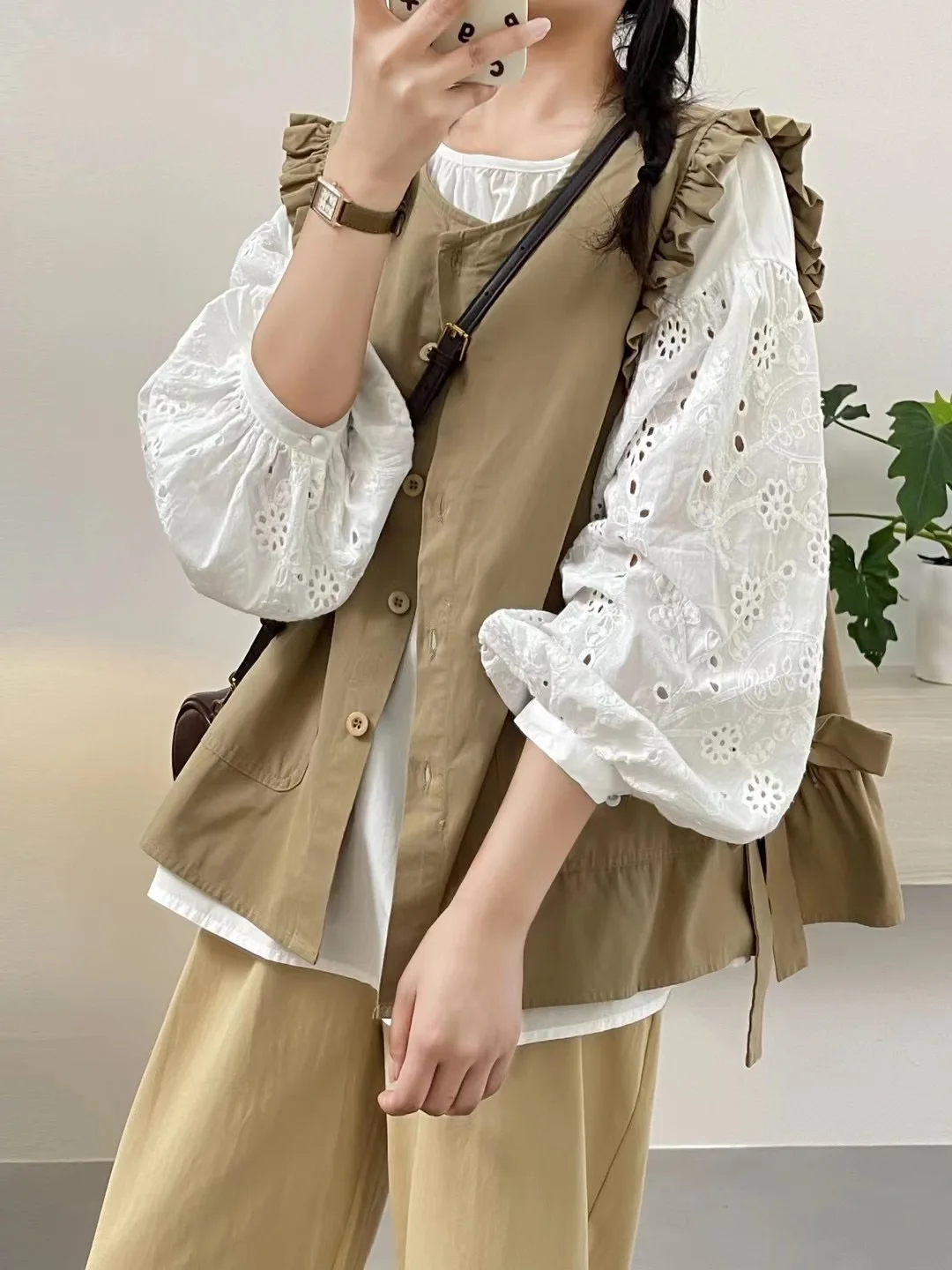 Loose Cotton Blend Cardigan with Large kets Women's Sle Side Knot Tie Svel Jaet Wooden  Design Casual Outerwear