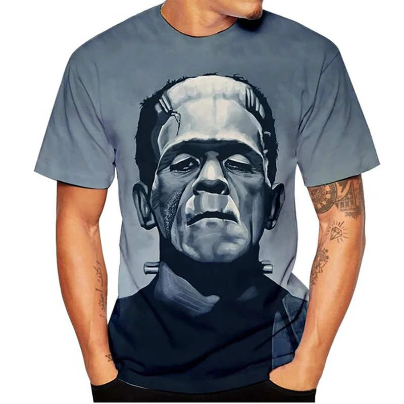 Summer Frankenstein T-Shirts Horror 3D Print Streetwear Men Women Fashion Oversized Short Sleeve T Shirt Kids Tees Tops Clothing