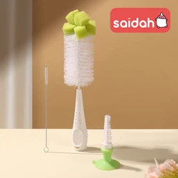 SAIDAH Simple Nylon Sponge Suction Feeding Bottle Nipple Pacifier Brush Set Water Sippy Vacuum Cup Cleaning（2 in 1）