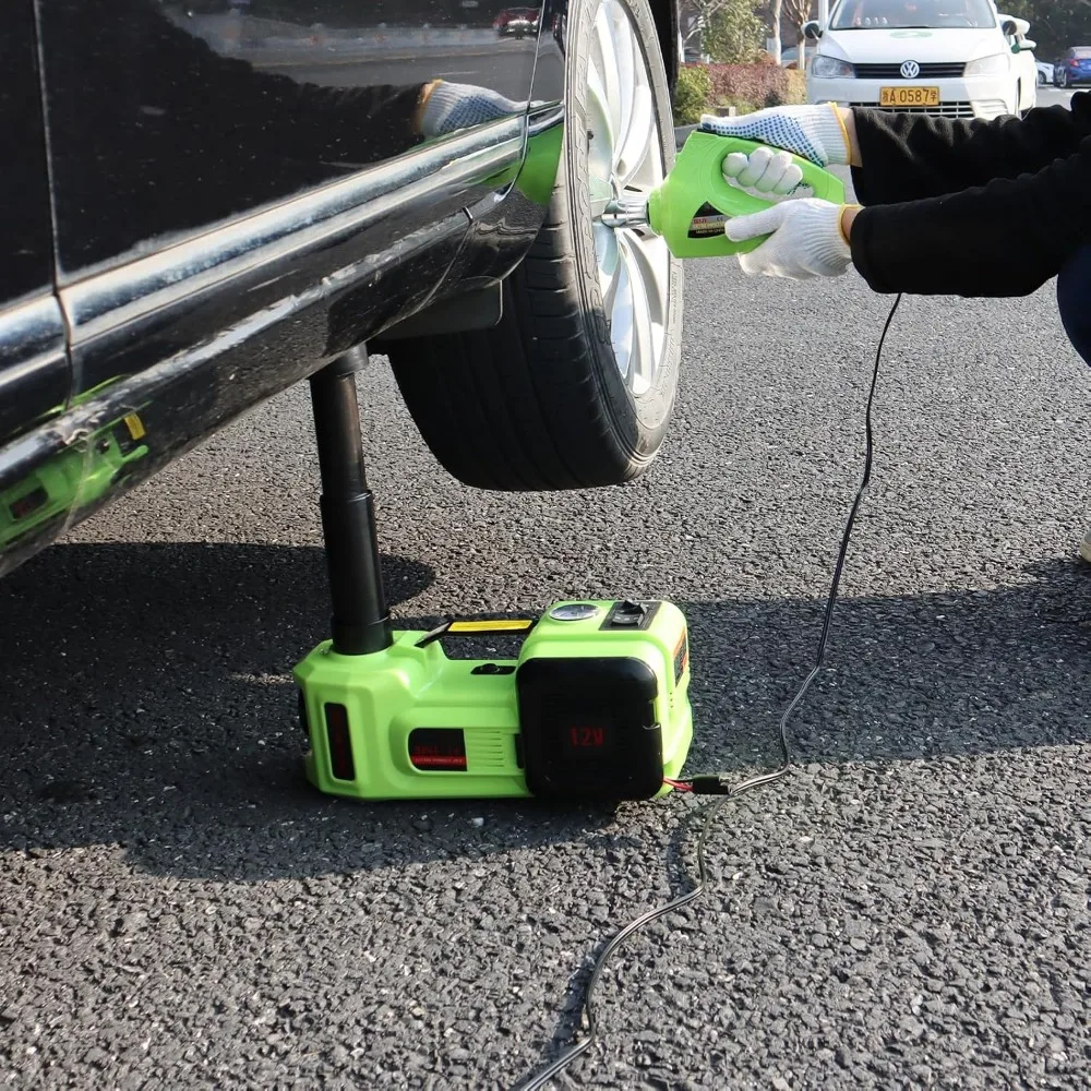 ชุดแม่แรงรถยนต์ไฟฟ้า 5 ตัน พร้อมประแจกระแทกและที่สูบลมยาง - ยกอัตโนมัติ 12V สำหรับรถ SUV รถบรรทุก กรณีฉุกเฉิน