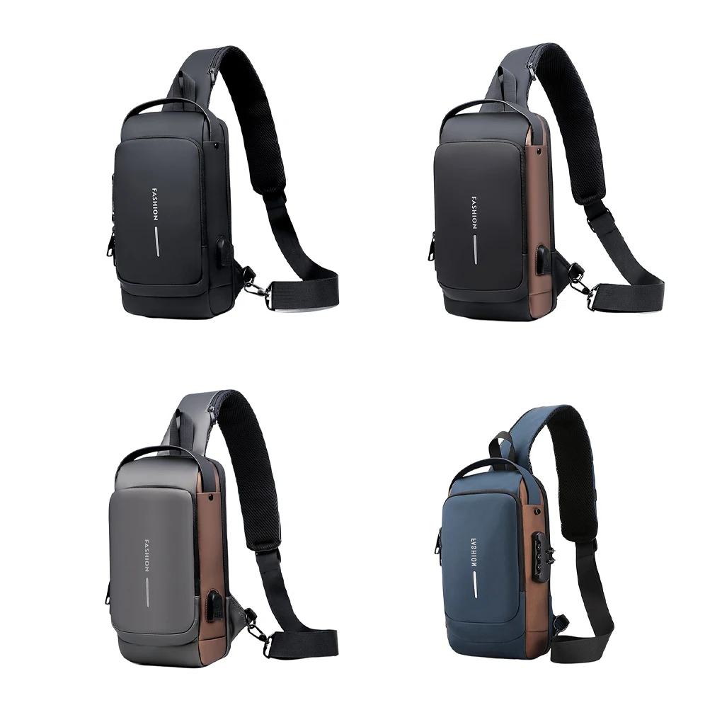 Password Lock Anti-Theft Shoulder Bags Waterproof USB Men Chest Pack Waist Bag Messenger Oxford Sling Pack Crossbody Bag