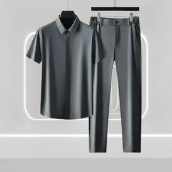 Herren bekleidung Sommer High-End Business Kurzarmhemd Anzug High-End lässig elegant Gentleman seidige Hose zweiteiliges Set