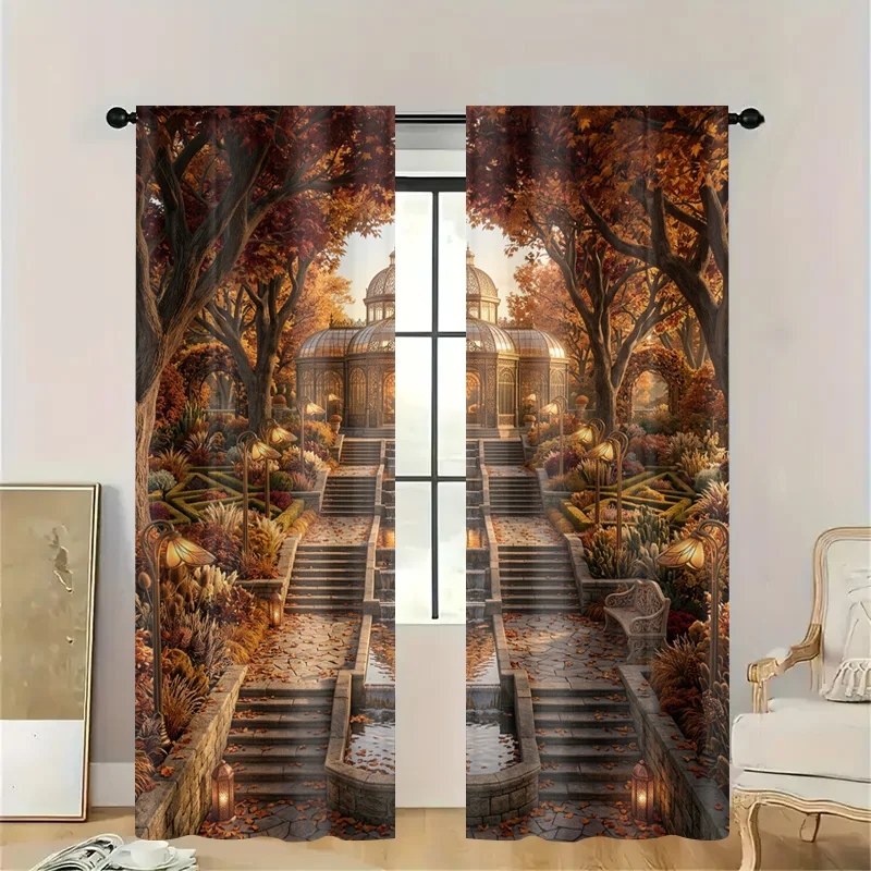Elegant Autumnal Lost Garden Pathway Curtains Boho Chic Aesthetic Window Drapes European Style Home Decor Room Curtain Panels