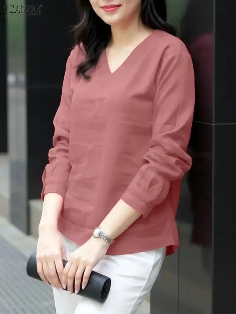 

Women Blouse ZANZEA Fashion Autumn Long Sleeve V-Neck Solid Shirts 2025 Elegant Office Lady Tunic Top Casual Loose Vintage Blusa