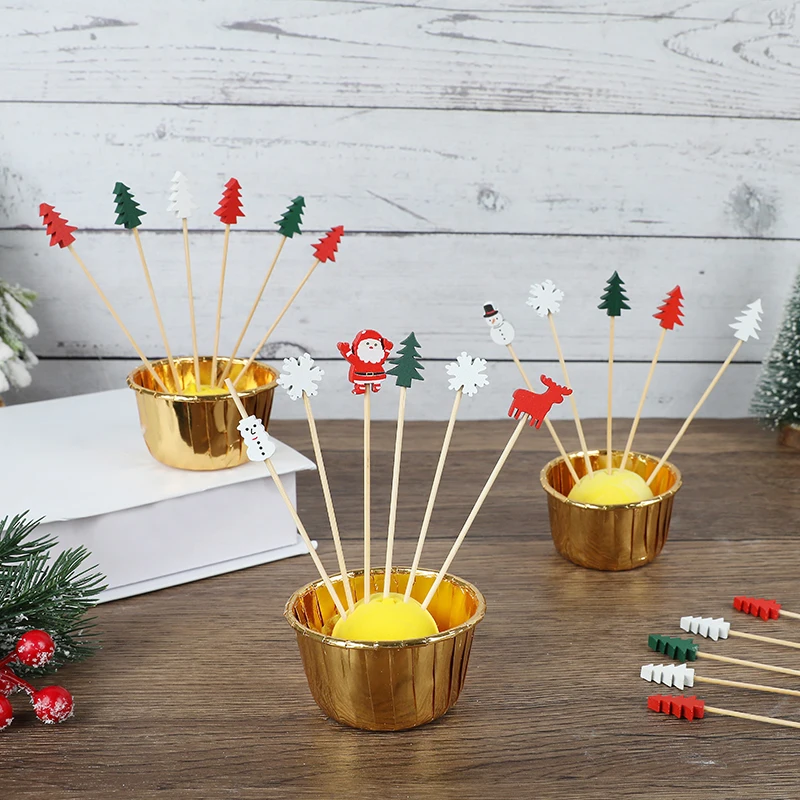 50 Pack Christmas Cocktail Picks, Disposable Fruit Food Skewer Sticks, Appetizer Toothpicks for Xmas New Year Decor
