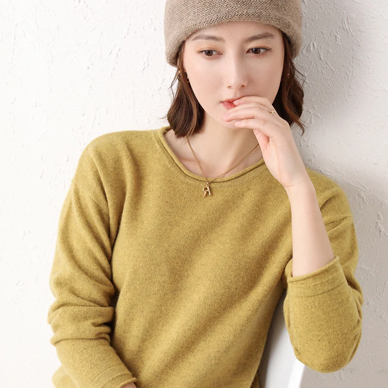 Pure Wool Women's Crew Neck Sweater Spring and Autumn Winter Basic Korean Knit Top Solid Color Pullover Sweater For Women