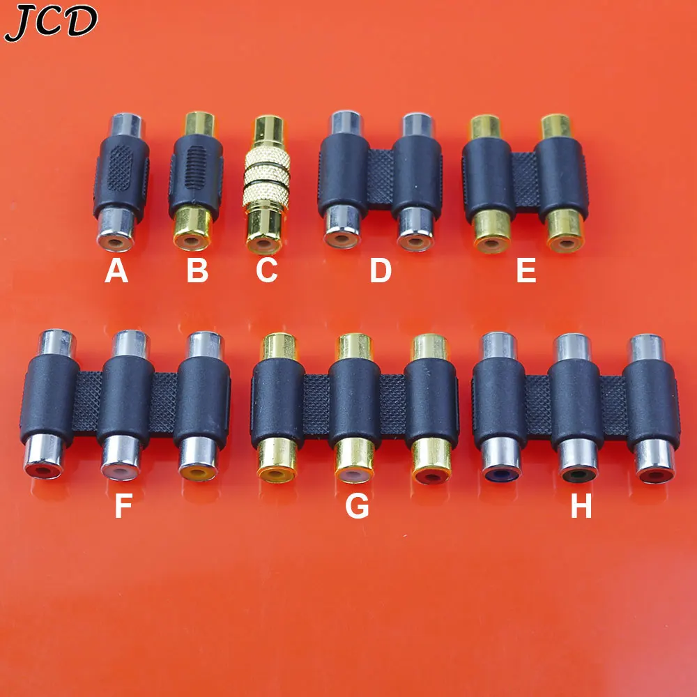 JCD 1PCS Audio Video Connector Jack Plug 2 3 RCA AV Coupler to 2 3 RCA Female To Female Adapter Socket Extension Converter