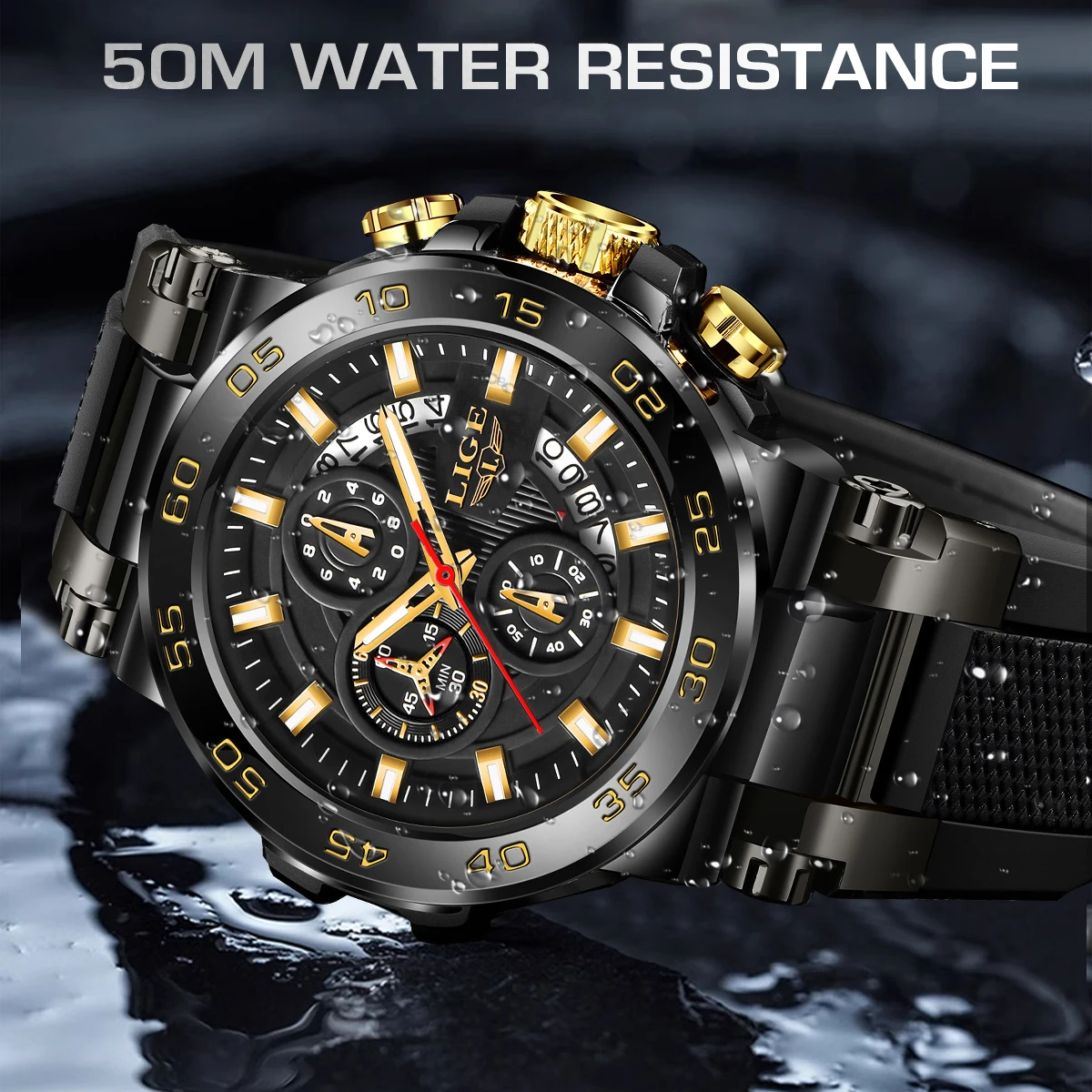 LIGE New Mens Watches Top Luxury Brand Big Dial Watch Men Waterproof Quartz Wristwatch Sport Chronograph Clock Relogio Masculino