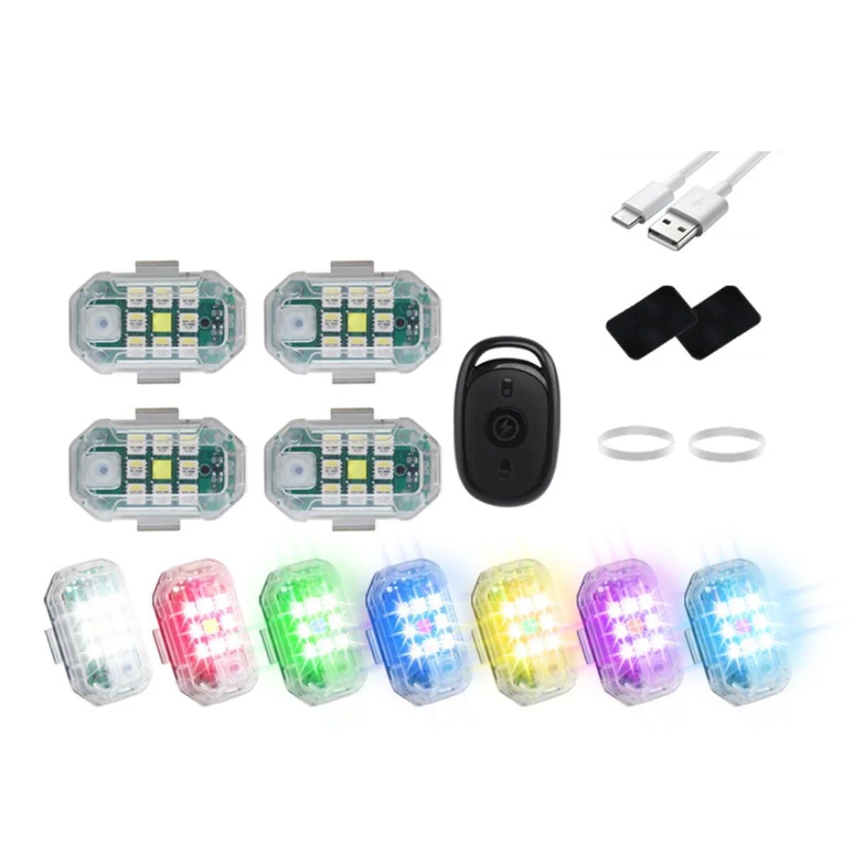 Strobe Light Motorcycle LED Flash Anti-Collision Warning Light Car Bicycle Waterproof Wireless Remote Control,4 PCS