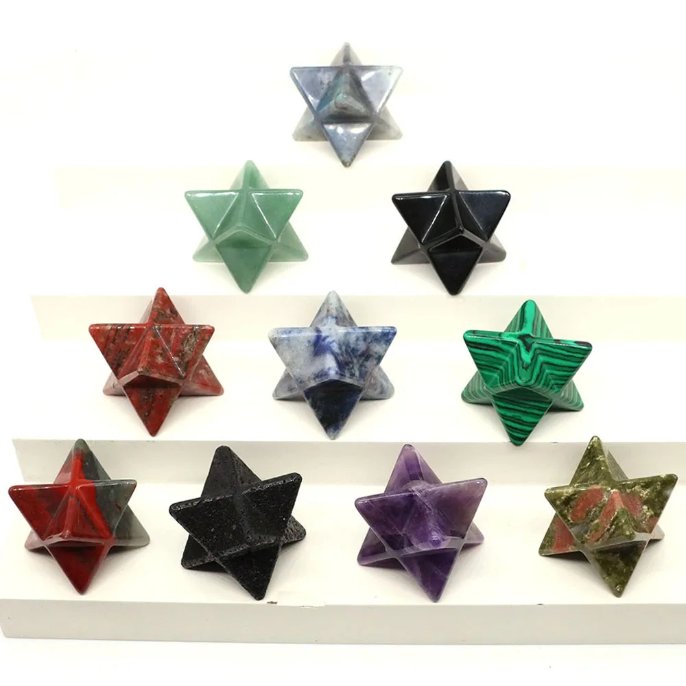 

25mm Merkaba Star Hexagram Natural Stone Chakra Quartz Wiccan Reiki Healing Crystal Gemstone Protection Gifts For Jewelry Making