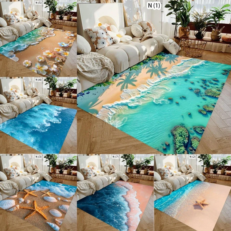 VIKAMA Ins Ocean Scenery Carpet Multiple Beach Style Designs Thick Flannel Wear Resistant Soft Living Room Area Rug