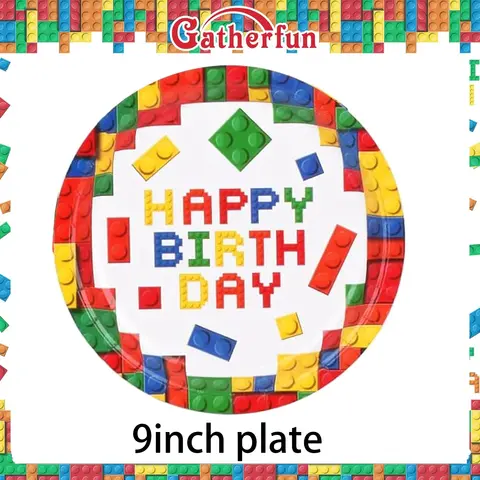 Byggstenar Födelsedagsfestdekorationer Färgglada block Engångstallrik Servett Duk Bakgrund för Barntillbehör 12 best sales Rick och Morty Lego - №6