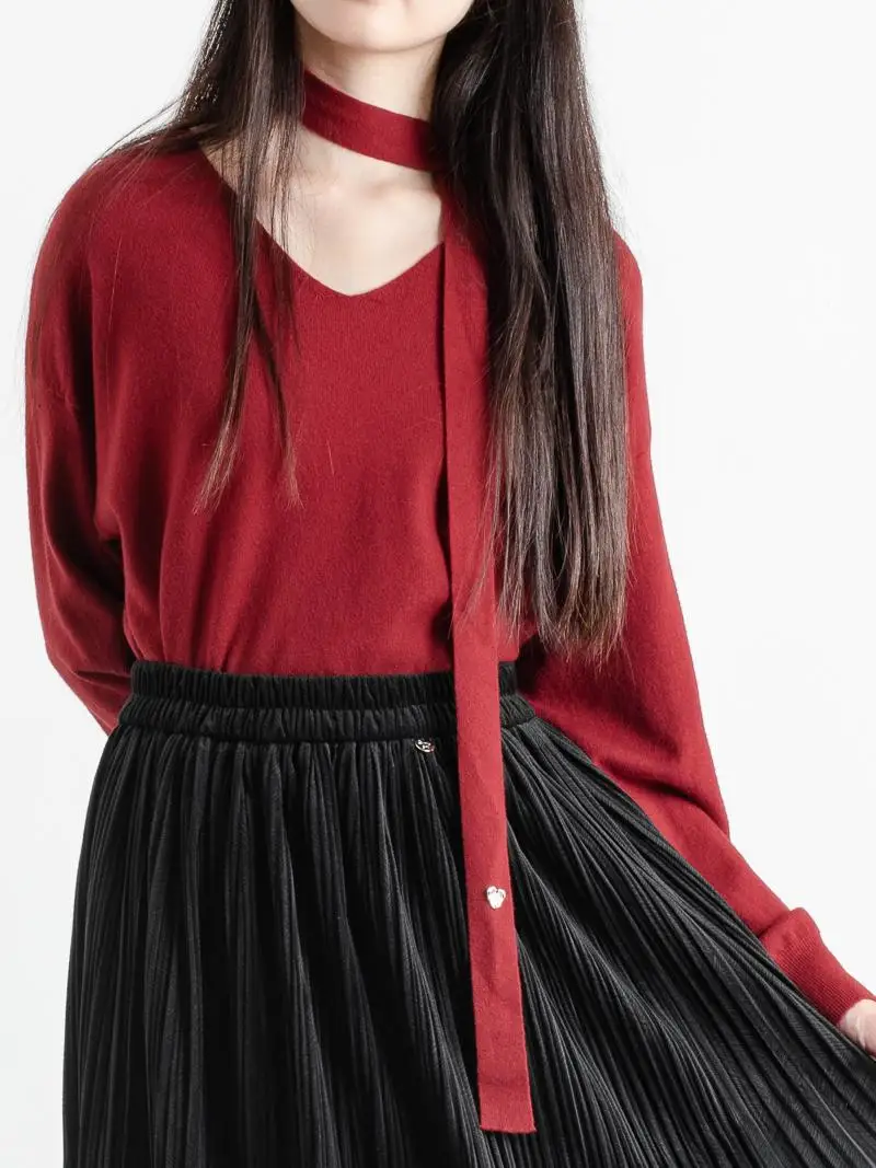 

2024 New Vintage Simple V-Ne Pullover Knitted Sweater Women's Autumn Winter Loose Ele Draped Top Commute Sle