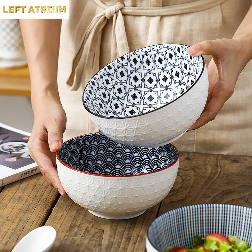 

Nordic Style 6 Inch Soup Bowl Underglaze Ceramic Tableware Household Noodle Restaurant Simple Creative Embossed Ramen Bowls