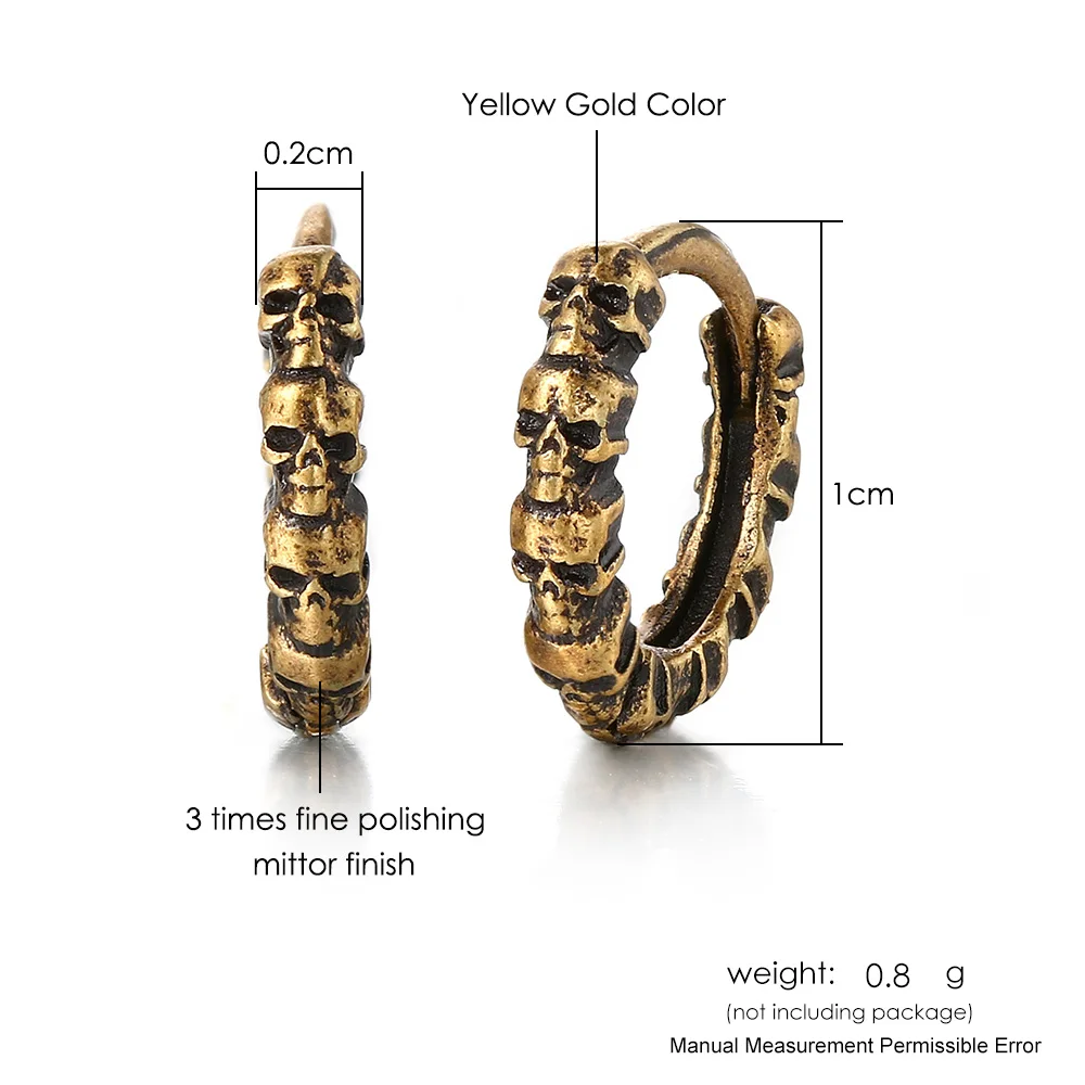 Vintage Skull Hoop Earrings For Men Women Hip Hop Jewelry Silver Color Skeleton Earring Rock Punk Style Halloween Gift OHE188