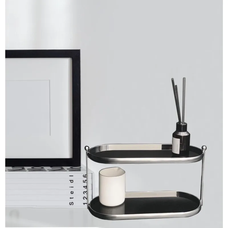 

2 Tier Metal Frame Perfume Organizer in black - morden, stylish, minimalist tiered tray for Watch, Jewelry, Brooch Skincare