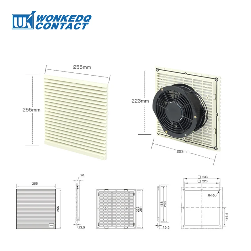 9805.230 Electrical Fan Filter & Panel 230V 223*223mm Industrial Cabinet Ventilation Air System Shutter Blower Exhaust Cooling