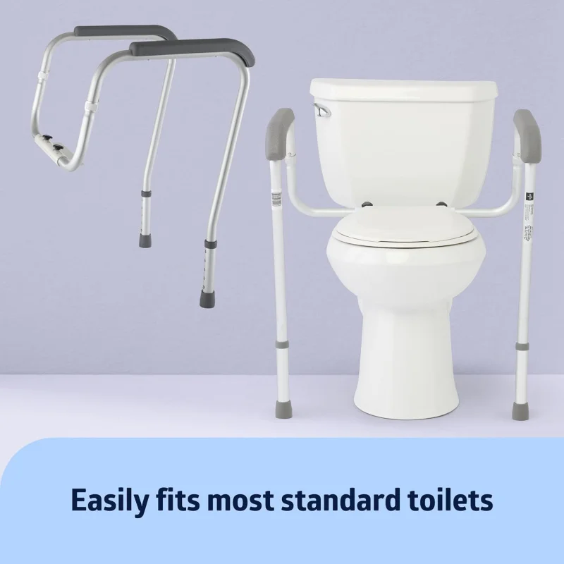 Toilet Safety Rail For Seniors w/Easy Installation, Height Adjustable Frame, Bathroom Assist Rail with Armrests