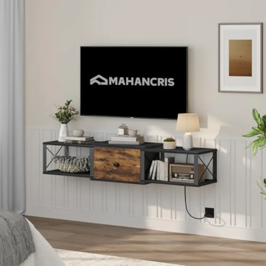 

Floating TV Stand with Power Outlet, Wall-Mounted TV Stand with Drawer, Entertainment Center Media Console Shelf for Under TV S