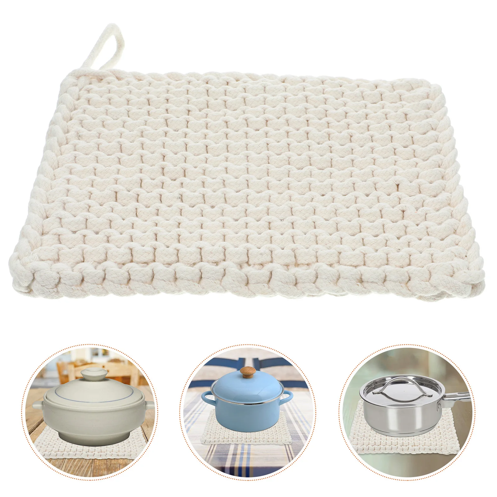 

Woven Cotton Coaster Set Heat Proof Square Pot Holders Cup Pads Table Protector Anti Slip Kitchen Dining Decor Eco