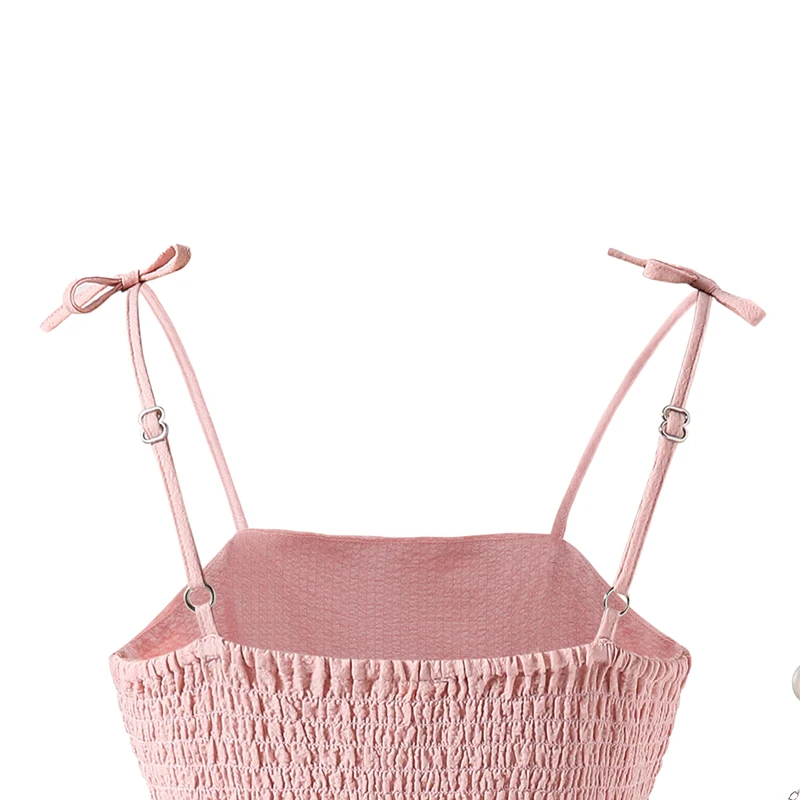 Kids Set Solid Pink Tiered Sling Princess Dress Sweet Style Tween Girls Dress Birthday Party Dating Clothes