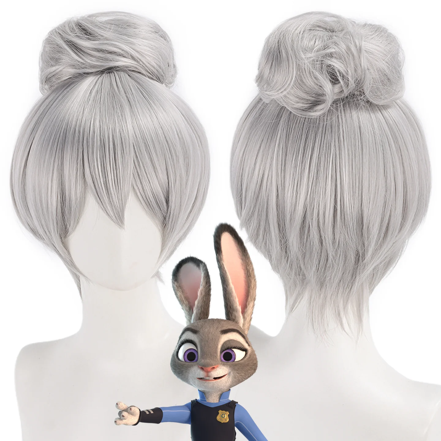 

Cartoon Judy Hopps Cosplay Wig Judy Personate Cosplay Wig Gray Bun Hair Synthetic For Halloween Party Women
