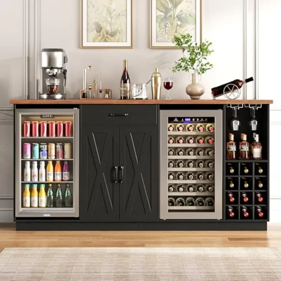 

78.74" Large Coffee Bar Cabinet with Fridge Space, Mini Fridge Cabinet with Storage, Liquor Cabinet with Wine Rack Glass Holder